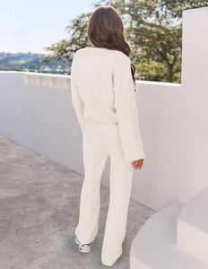 Pigiama da <span class=keywords><strong>donna</strong></span> in maglia felpata a tinta unita, due pezzi, per autunno inverno, set pigiama coordinato da <span class=keywords><strong>donna</strong></span> - Product Image 4
