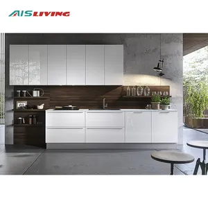 完整的厨房家具单元设计现代橱柜铝不锈钢防水厨房岛软关闭