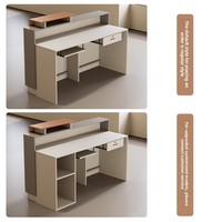 Comptoir de caisse moderne en terre cuite blanc cassé avec plateau surélevé en forme de L pour boutique et présentation en magasin