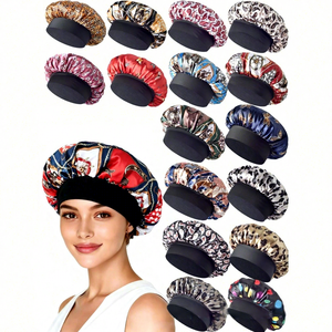 Bonnet de nuit en satin à motif imprimé avec large bande, bonnet de sommeil pour femmes, <span class=keywords><strong>filet</strong></span> à <span class=keywords><strong>cheveux</strong></span> étendu pour dreadlocks et <span class=keywords><strong>cheveux</strong></span> longs, protection nocturne - Product Image 1