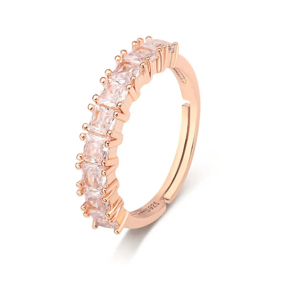 Anéis de prata esterlina 925 Foxi, anéis ajustáveis banhados a ouro rosa para mulheres, joia de prata esterlina com pedras preciosas, preço de atacado