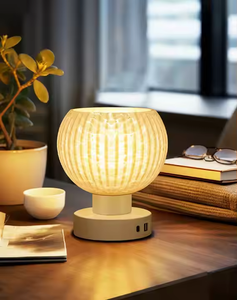 Circular vertical pattern cloud table lamp 3CCT dimming USB rechargeable bulb <strong>glass</strong> <strong>lampshade</strong> bedside desk ornament lamp - Product Image 2