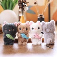 Porte-clés pendentif chat poisson mignon en peluche, breloque de sac en peluche courte et douce en forme de chaton de dessin animé en coton PP
