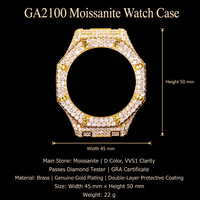 Montre GA-2100 entièrement pavée de moissanite VVS, boîtier en laiton plaqué or, montre Busstown g Shock pour homme, luxe