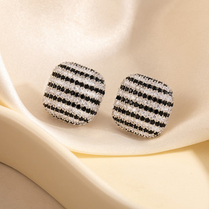 Geometric <b>Stud</b> <b>Earrings</b> Black And Green Zircon Women's Fashion Jewelry Gift Yiwu Origin - Product Image 2