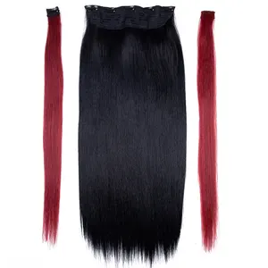 Hair factory 20 inches natural black and brown highlight synthetic silk straight wave pro clip in hair extension