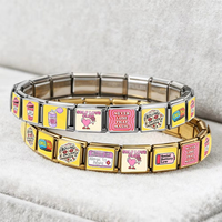 Gelang Pesona Italia Slogan Lucu Y2K 9mm Rantai Baja Tahan Karat Warna-warni DIY Pembuatan Manik-manik Perhiasan Trendi Hadiah untuk Wanita Pria
