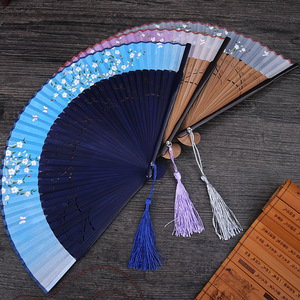 Éventail pliant rétro haut de gamme DIY 42 carreaux motif fleur de cerisier, artisanat <span class=keywords><strong>japonais</strong></span> avec technique de peinture, en bambou - Product Image 4