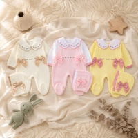 Combinaison bébé Kaiyur, combinaison en coton personnalisée, combinaison en tricot pour nouveau-né, ensemble de 3 pièces, adorable combinaison à col Peter Pan, combinaison florale brodée, OEM