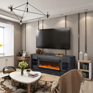 Meuble TV LED RVB de luxe pour salon, meuble TV console en bois, meuble TV avec cheminée moderne