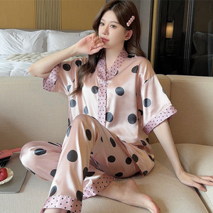 Short Sleeve Satin Pajamas Set Spring Summer Women Ice Silk Pijama Luxury Sleepwear Silky <strong>Pyjamas</strong> Plus <strong>Size</strong> 3XL Nightwear Set - Product Image 4