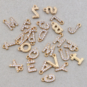 Gros alliage de laiton strass brillants minuscule 11mm petit alphabet lettre pendentif breloque pour collier boucle d'oreille bricolage fabrication - Product Image 6