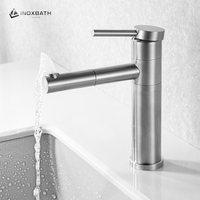 Robinet de lavabo monocommande moderne à montage sur haute cuvette en acier inoxydable SUS 304, avec débit contrôlé, finition céramique brossée