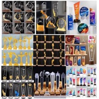 Offre Spéciale – Trophées et Récompenses Personnalisés en Verre Massif et Cristal – Design Créatif – Cadeaux d'Affaires – Logo Personnalisé – Matériau Métallique – Type Coupe/Médaille