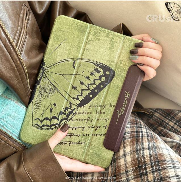Retro Butterfly Magnetic Tablet Case with Pencil Slot Buckle Art Hand-drawn Cover for iPad Pro 11/12.9 Air 4/5/6/7/8 10th