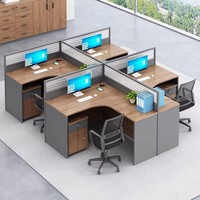 Poste de travail de bureau en forme de L en bois pliable moderne avec cloison, bureau modulaire ergonomique pour espace de travail de 4 personnes