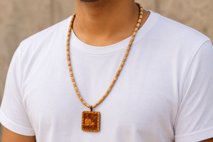 Handmade Tulsi Kanthi Mala with Hanuman Ji Pendant (or <b>Locket</b>) Natural Tulsi wood beads - Product Image 4