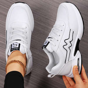 Zapatillas Deportivas Casuales de Piel Sintética Blanca para Mujer, Venta al Por Mayor de Fábrica - Zapatos Deportivos de Moda con Suela Gruesa y Amortiguación de Aire - Product Image 1