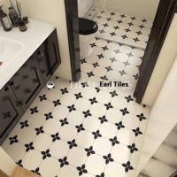 Earl Vintage Noir Blanc Carrelage en Céramique de Porcelaine Antidérapant Carrelage de Sol en Faïence pour Cuisine Moderne Salle de Bain Flora Restaurant