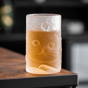 Tazza da tè in vetro smerigliato con gatto in rilievo, personalizzata, speciale per maestri di Kung Fu, per acqua, caffè, succo, whisky - Product Image 3