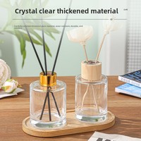 Flacon cylindrique vide en verre cristal pour parfum d'ambiance, avec couvercle en bois, pour la décoration de salle de bain et chambre à coucher