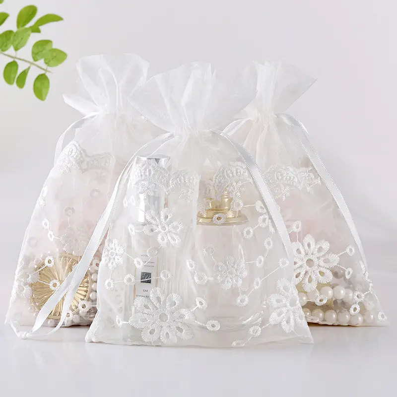 Sacola de presente para casamento 16x23cm, bolsa branca com cordão para doces, lembrancinha de festa, perfume de luxo, elegante, bolsa de embalagem com bordados