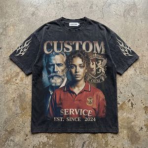 เสื้อยืดโอเวอร์ไซส์ทรงบ็อกซี่ ไหล่ตก ผ้าฝ้าย 100% 430 GSM พิมพ์ลายดิจิทัล สไตล์วินเทจฟอกสีแบบแอซิดวอช รับผลิตตามแบบ OEM - Product Image 1
