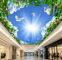 Papier peint 3D pour plafond, ciel bleu, nuages blancs, fleurs, murale personnalisée, lumière du soleil naturelle, pour la décoration des plafonds des hôtels et des centres commerciaux