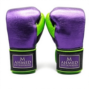 High Quality Purple Green Boxing Gloves PU Leather <b>Velcro</b> <b>Strap</b> MMA Training Sparring Gear - Product Image 3