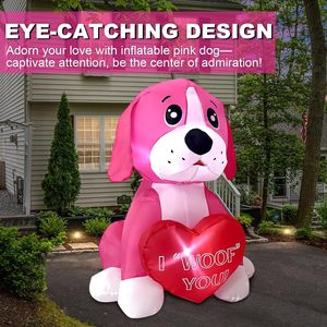 Chien rose gonflable de <span class=keywords><strong>4</strong></span> pieds pour la Saint-Valentin avec décoration <span class=keywords><strong>en</strong></span> forme de cœur, décoration romantique lumineuse LED gonflable, cadeau pour anniversaire, mariage, fête - Product Image 6
