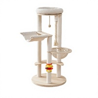 Arbre à chat en bois massif pour petit appartement, plateforme multi-niveaux, griffoir, lit pour chat, tout-en-un, style épuré, adapté à toutes les saisons