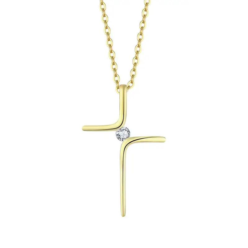 Unisex Women Men Children Custom Cz 925 Sterling Silver Gold Plated Religious Christian Cross Pendants Necklace
