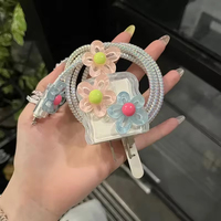 Étui de protection en silicone transparent avec motif floral 3D pour chargeur d'iPhone 11 12 13 14 15, accessoires de protection pour charge rapide 18W-20W