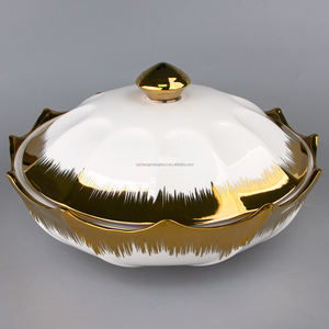 Bol à Halwa et Friandises Motif Doré Pot en Céramique Nordique à Deux Anses <span class=keywords><strong>Cocotte</strong></span> en Céramique Chauffage au Feu Faitout à Soupe Casseroles pour la Cuisson - Product Image 2