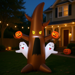 Arbre fantôme gonflable LED pour Halloween avec citrouilles et fantômes souriants, décoration extérieure pour jardin, pelouse, fête, 5 pieds - Product Image 2