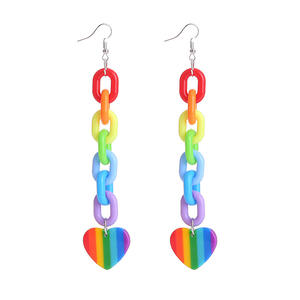 2025 nouveau Design mode Cool Harajuku Style boucles d'oreilles arc-en-ciel mignon coeur étoile en forme de rayure lien chaîne boucles d'oreilles pour les filles fête - Product Image 2