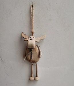 Ornamento <span class=keywords><strong>de</strong></span> madera <span class=keywords><strong>de</strong></span> Reno navideño rústico, adorno <span class=keywords><strong>de</strong></span> árbol <span class=keywords><strong>de</strong></span> Navidad <span class=keywords><strong>de</strong></span> madera natural con patas móviles y bufanda beige - Product Image 3