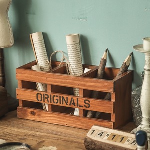 Wooden <b>Pen</b> Holder 24x10x11cm Retro Square Desk Organizer Office Storage <b>Box</b> With Originals Print Stationery Container - Product Image 2