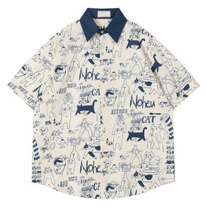 <span class=keywords><strong>Camicia</strong></span> a Maniche Corte con Stampa Cartoon Retrò in <span class=keywords><strong>Stile</strong></span> <span class=keywords><strong>Giapponese</strong></span> Dipinta a Mano, Uomo Donna 20256, Estiva Casual, <span class=keywords><strong>Stile</strong></span> Lazy per Coppie - Product Image 1