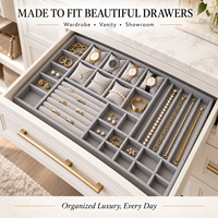 Organisateur de bijoux en velours gris personnalisé, insert de tiroir empilable pour bagues, boucles d'oreilles, colliers, rangement de placard