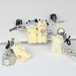 Mèo Vàng dễ thương cảm thấy Keychain với sáng kim cương xương cá xúc xắc bướm và kết hợp túi Mặt dây chuyền vui vẻ móc khóa nhựa - Product Image 1