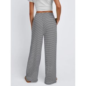 Pantalones Anchos a Rayas para Mujer, Cintura Media, Elásticos con Cordón, Pantalones Deportivos Holgados con Bolsillos, Transpirables, de Algodón y Elastano - Product Image 4