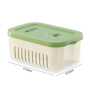 Caja hermética para refrigerador, caja para verduras y frutas con cesta de drenaje, organizador de alimentos de doble capa, contenedores reutilizables - Product Image 1