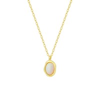 Collier Pendentif Ovale en Opale en Argent Sterling S925 pour Femme, Chaîne Claviculaire à Monture Irrégulière, Design Forme Organique, Bijou Anti-ternissement