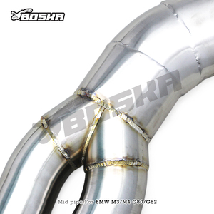 Tubo intermedio de escape doble personalizado para BMW M3/M4 G80/G82/G83 3.0T 2021-2023 Boska Racing de acero inoxidable con tubos individuales de 101 mm - Product Image 5