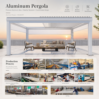 Pergola bioclimatique de luxe Addossata en aluminium motorisée avec portes coulissantes en verre pour extension de maison et balcon