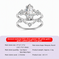 Perhiasan Mewah Perak S925 Batu Moissanite Batu Mata Kuda Gaya Daun Bunga Set Cincin Dua Bagian Cincin Berlapis untuk Lamaran Romantis