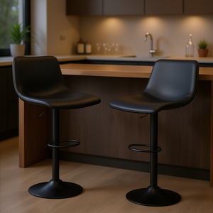 Taburetes de Bar Giratorios Modernos, Altura Ajustable, Respaldo de Cuero PU, Base de Metal Negra, para Isla de Cocina, Bar en Casa - Product Image 2