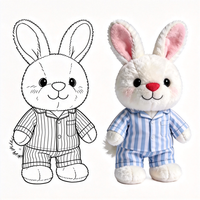 Cute Bunny Plush Toy with Blue White Striped Pajamas Soft Stuffed Rabbit Doll for Kids Sleep Companion Kawaii Bunny Plush Toy