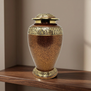 Urne funéraire en métal de style européen, urne commémorative pour cendres, motif doré, décoration de table, monument - Artisanat indien - Product Image 3